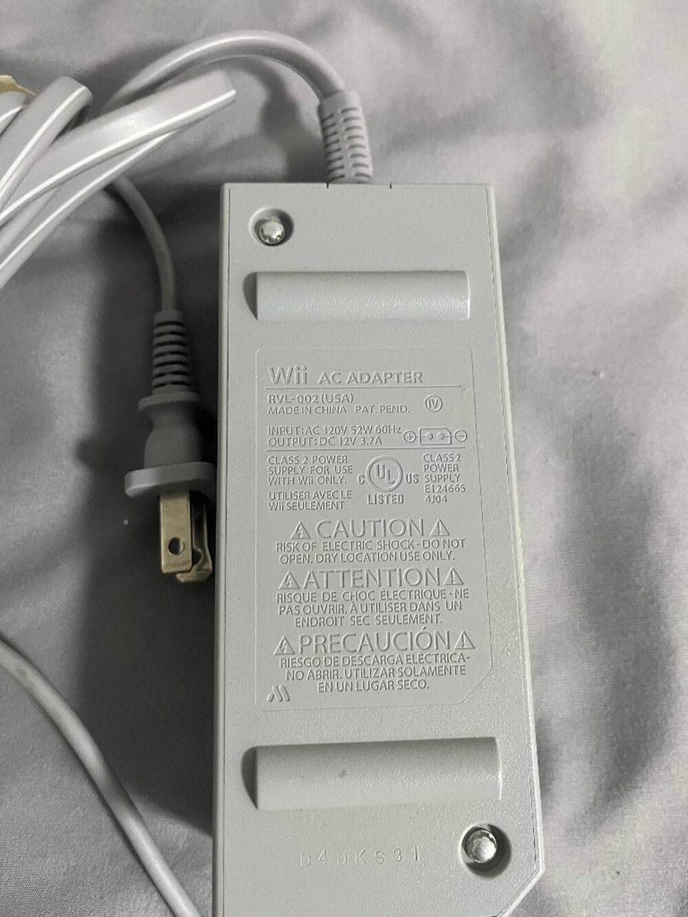 Nintendo Wii AC Power Adapter RVL-002 USA 12V 3.7A Gray For Wii Console OEM
